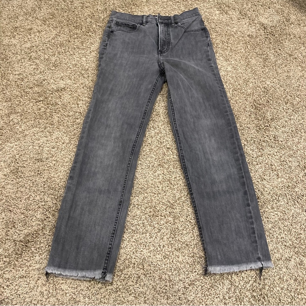 Y2K Express Faded Black Frayed Hem Mom Jeans Size 0 Super High Rise - Picture 2 of 15